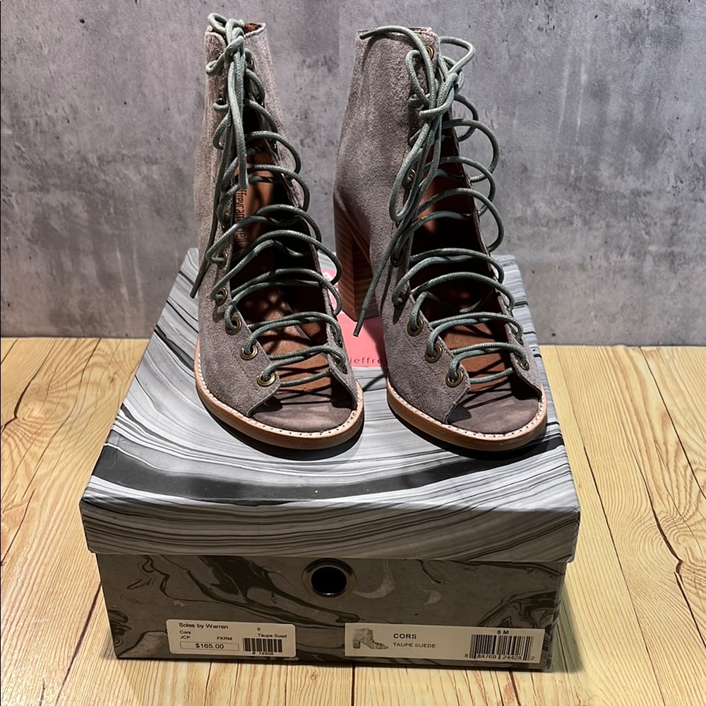 Jeffrey Campbell Gray Lace Up Peep Toe Boots